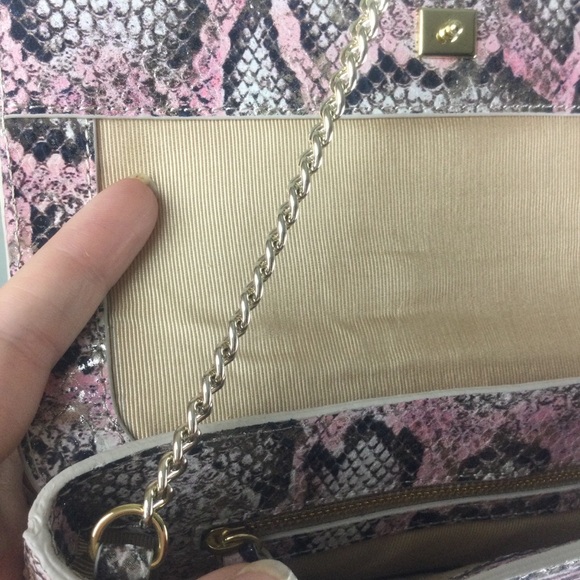 NWOT Loeffler Randall Tab Metallic Snakeskin Print Pink Leather Crossbody Clutch - Picture 11 of 11